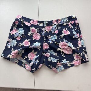 Old Navy Women's Blue Floral Chino Hem Short Cotton Shorts Size 8 Pockets Medium